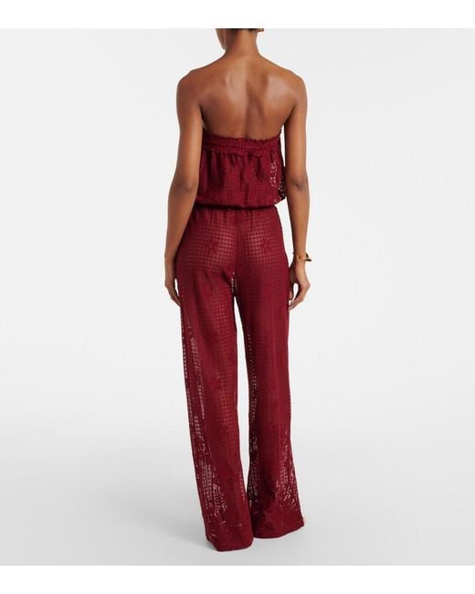 Melissa Odabash Red Viv Cotton-Blend Lace Jumpsuit