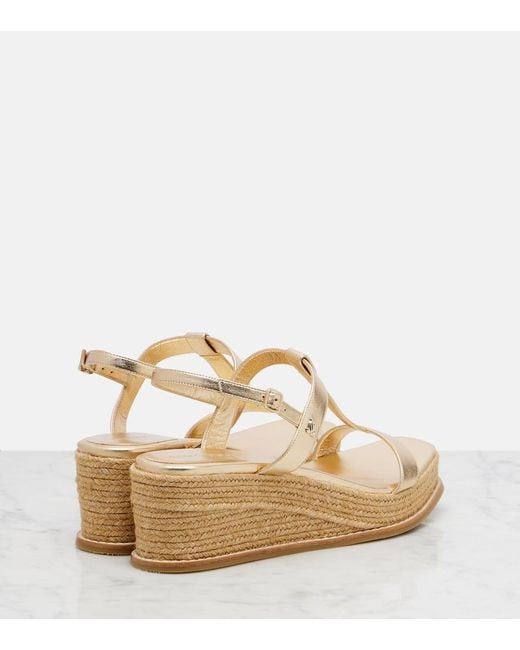 Jimmy Choo Natural Theia 60 Metallic Leather Espadrille Wedges