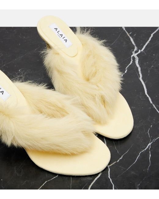Alaïa Metallic Shearling And Leather Thong Sandals