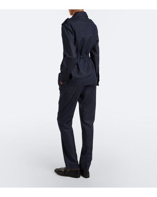 Eleventy Blue Wool-Blend Tapered Pants