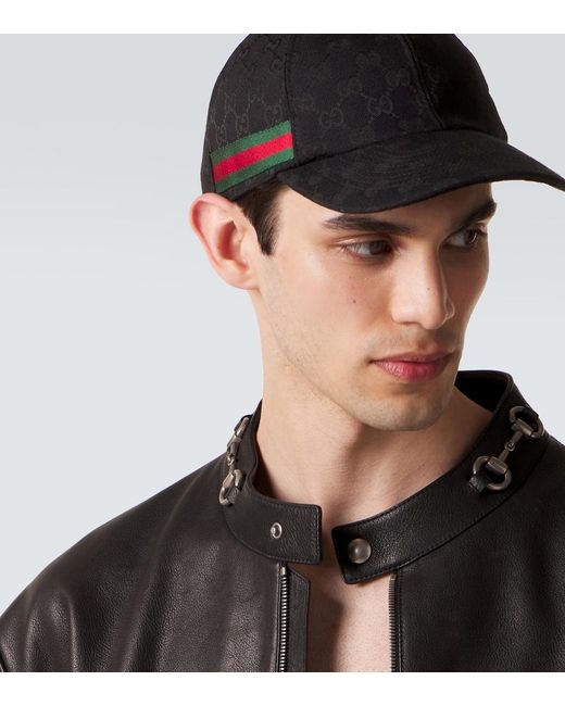 Gucci Black Gg Canvas Web Stripe Baseball Cap for men