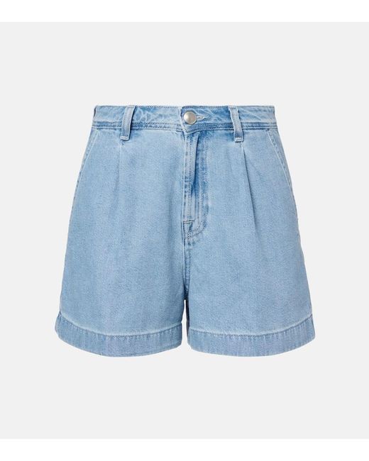 7 For All Mankind Blue Hana Pleated Denim Shorts