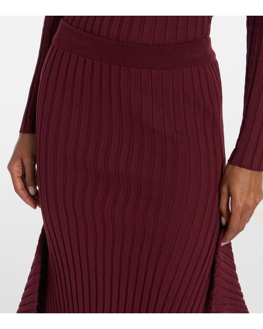 Stella McCartney Red Asymmetric Ribbed-Knit Midi Skirt