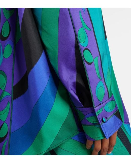 Emilio Pucci Blue Hemd Pesci Aus Seide