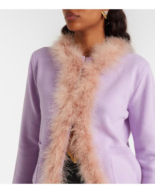 Valentino Purple Feather-Trimmed Virgin Wool Cardigan