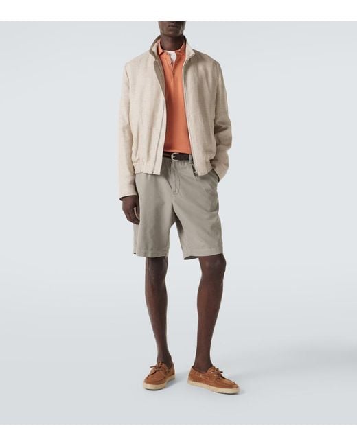Brunello Cucinelli Gray Cotton Gabardine Bermuda Shorts for men