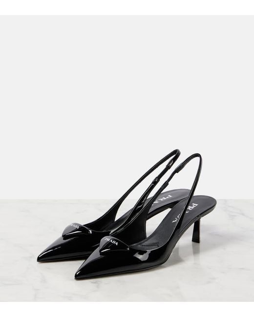 Prada Black Slingback-Pumps Aus Lackleder