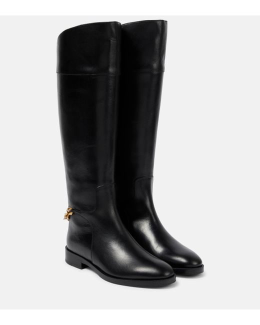 Jimmy Choo Black Nell Chain-embellished Leather Knee-high Boots