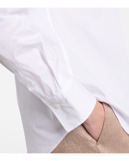 Brunello Cucinelli White Monili Cotton-Blend Poplin Shirt