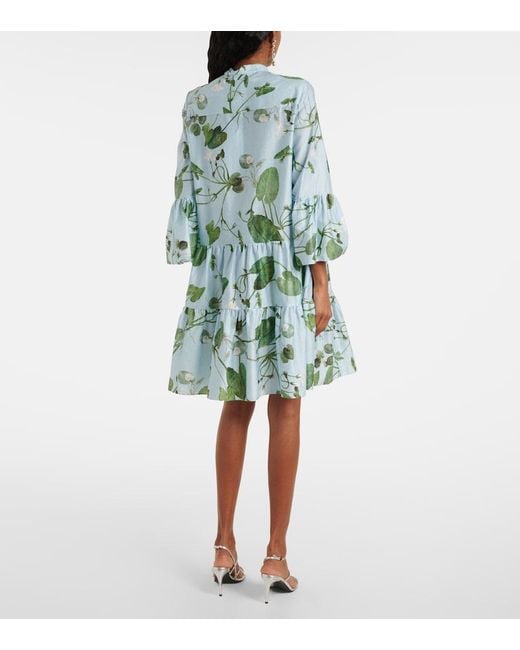 Erdem Blue Tiered Floral Cotton Minidress