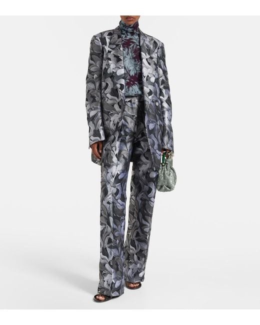 Dries Van Noten Black Double-Breasted Jacquard Blazer