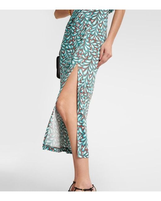 Diane von Furstenberg Green Williams Printed Jersey Midi Dress