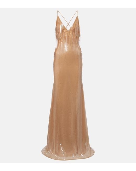 David Koma Natural Degrade Sequined Gown