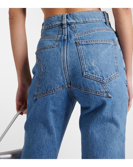 Area Blue Crystal Embellished High Waist Straight Leg Jeans