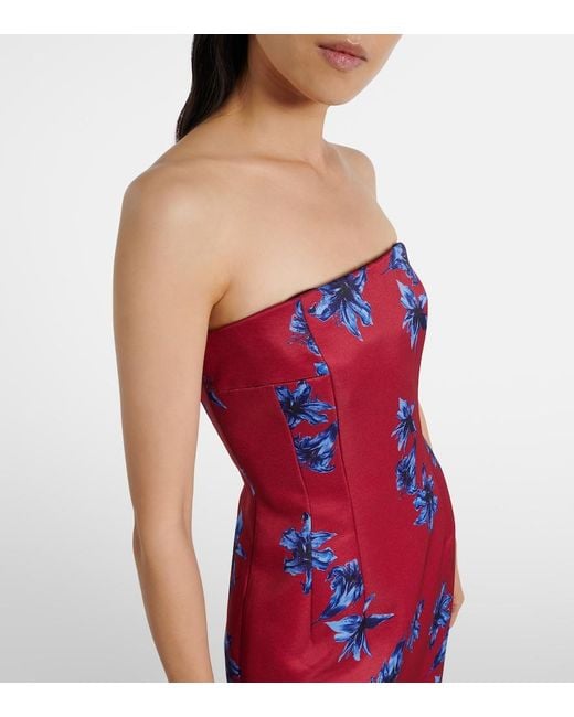 Emilia Wickstead Red Leila Floral Duchess Satin Midi Dress