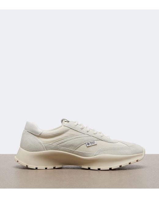 Prada White Suede-Trimmed Sneakers