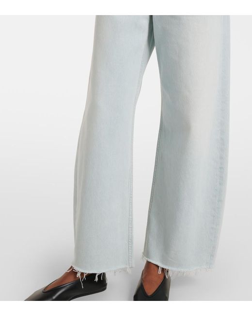 Agolde Blue Low Curve Fray Mid-Rise Barrel-Leg Jeans