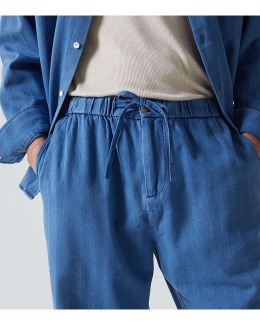 Frescobol Carioca Blue Rocha Herringbone Cotton Twill Wide-Leg Pants for men