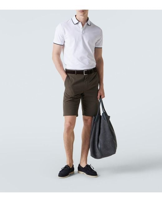 Loro Piana White Cotton-Blend Pique Polo Shirt for men