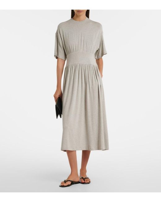 Totême Gray Jersey Gathered Midi Dress