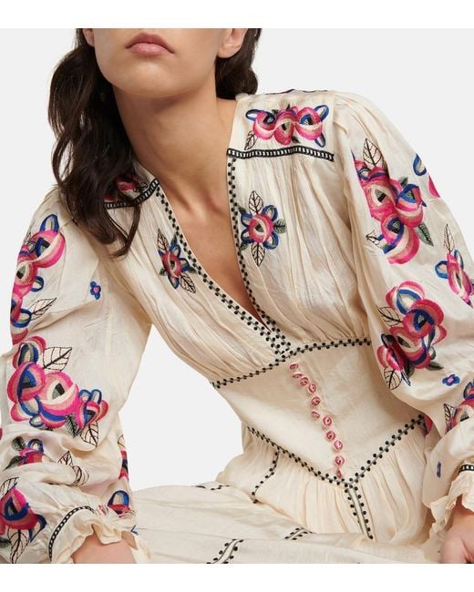 Isabel Marant Natural Moyrae Floral Silk Maxi Dress