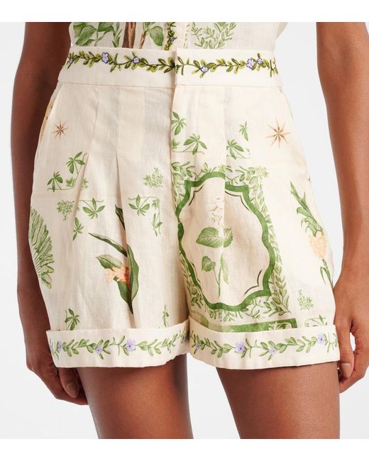 Agua Bendita Natural Rommy Floral Linen Bermuda Shorts