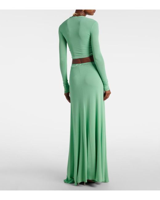 Rabanne Green Embellished Maxi Skirt