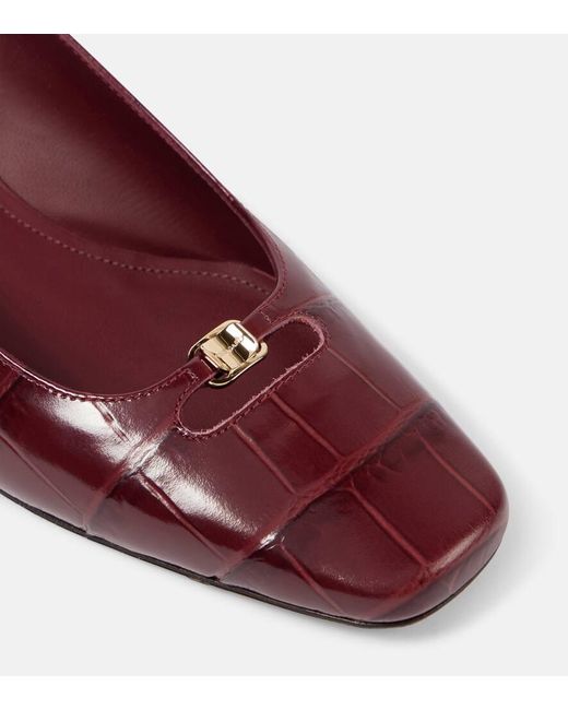 Ferragamo Red Croc-Effect Leather Slingback Pumps
