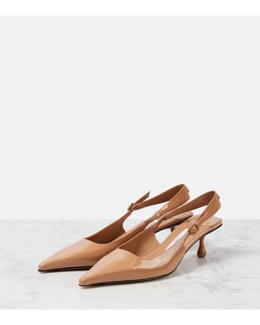 Jimmy Choo Brown Amel 50 Patent Leather Slingback Pumps