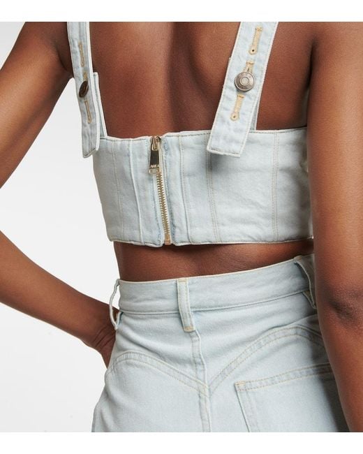 Area White Crystal-embellished Denim Crop Top
