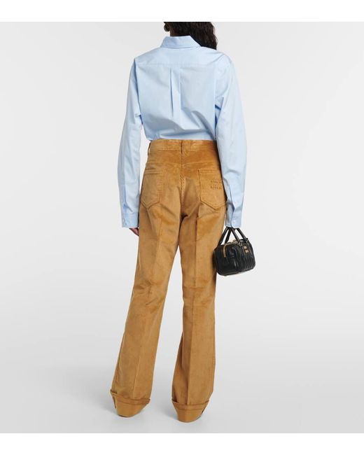 Miu Miu Natural Flared-leg Low-rise Corduroy Trousers