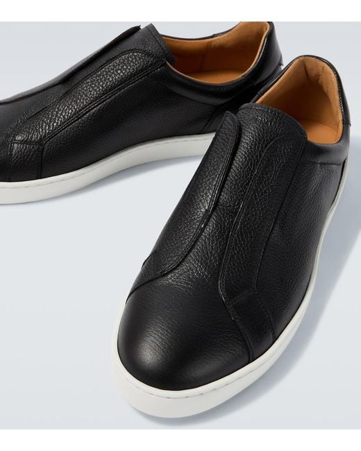 Magnanni Shoes Black Costa Slip Ii Leather Slip-On Shoes for men