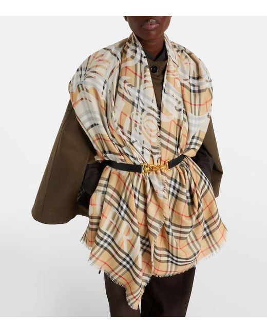 Burberry Metallic Schal Ekd Check Aus Wolle Und Seide