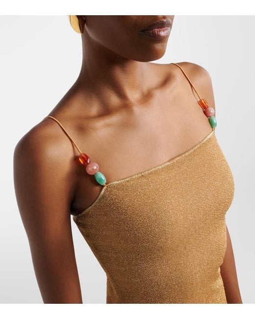 Oseree Brown Lumiere Beaded Minidress