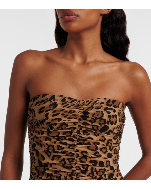 Karla Colletto Brown Leopard-Print Ruched Strapless Swimsuit