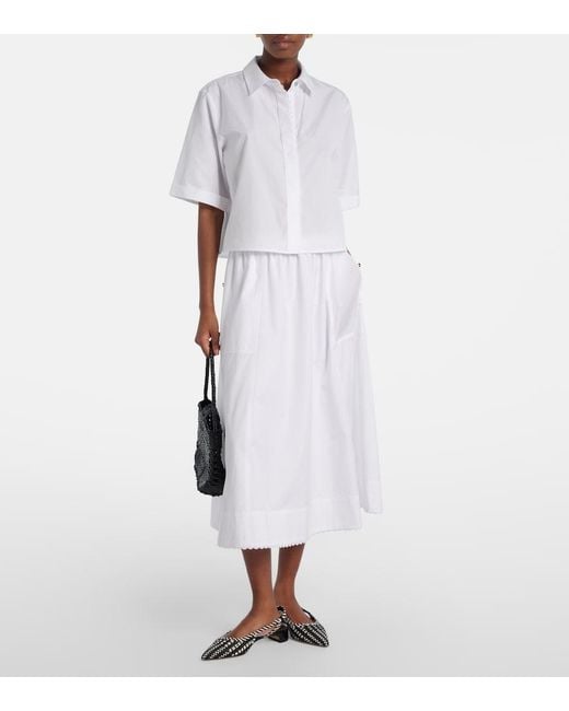 Vince White Scalloped Cotton Poplin Midi Skirt