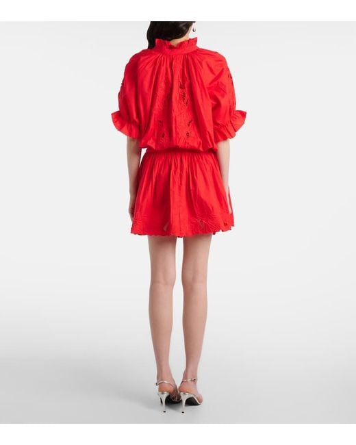 Juliet Dunn Red Broderie Anglaise Cotton Poplin Minidress