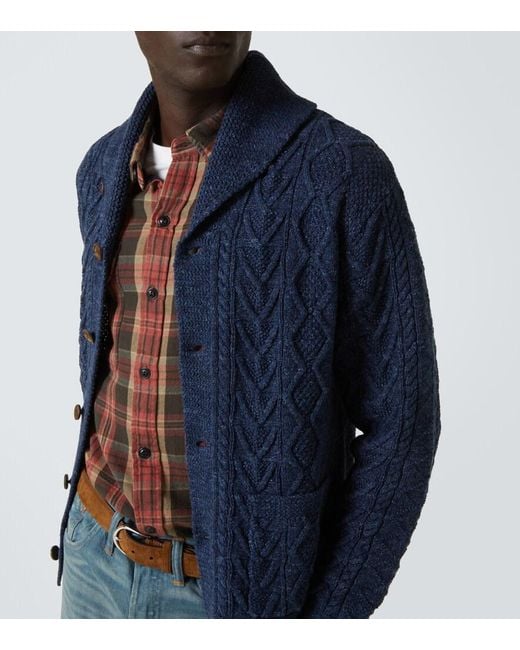 RRL Blue Cable-Knit Cotton Cardigan for men