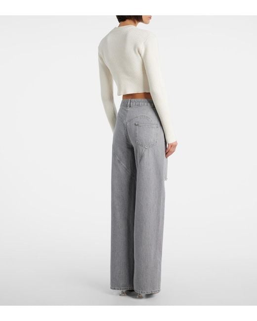 Area Gray Distressed Embellished Wide-Leg Jeans