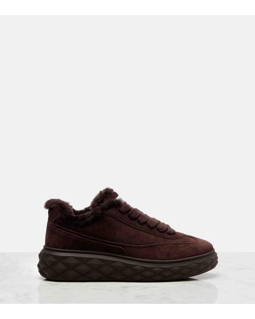 Jimmy Choo Brown Diamond Maxi Shearling-Trimmed Suede Sneakers