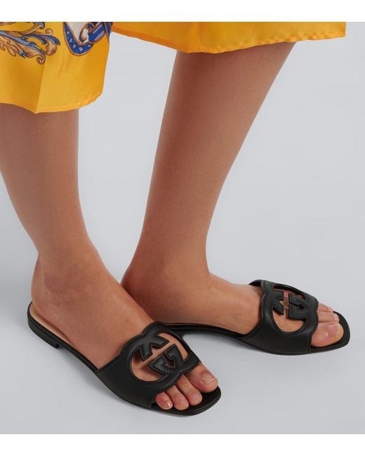 Gucci Black Interlocking G Cut-out Leather Sliders