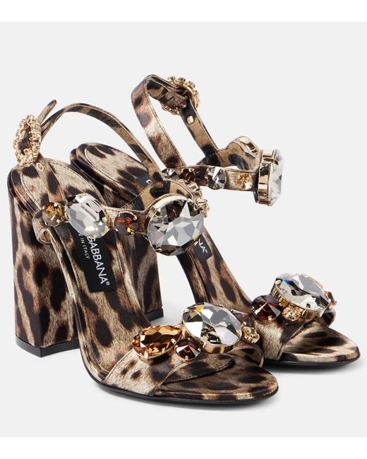 Dolce & Gabbana Metallic Keira 105 Leopard-Print Satin Sandals