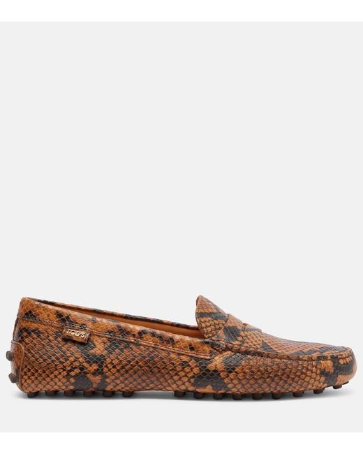Tod's Brown Gommino Snake-Effect Leather Driving Shoes
