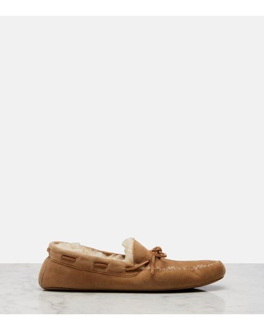 The Row Natural Lucca Shearling-Trimmed Suede Boat Shoes