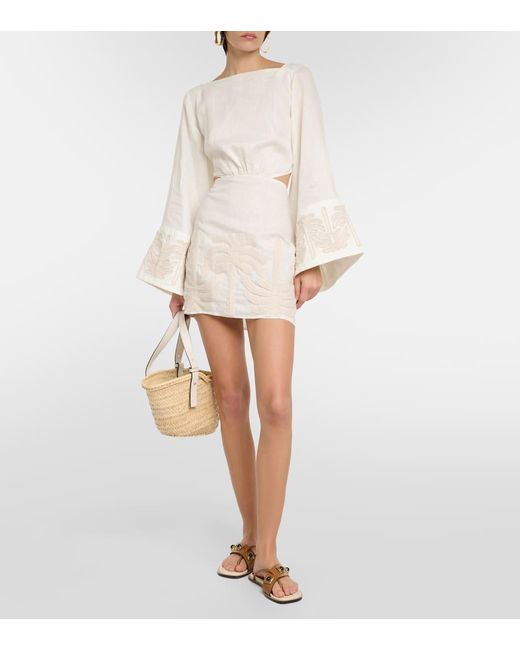 Johanna Ortiz White Minikleid aus Leinen und Baumwolle