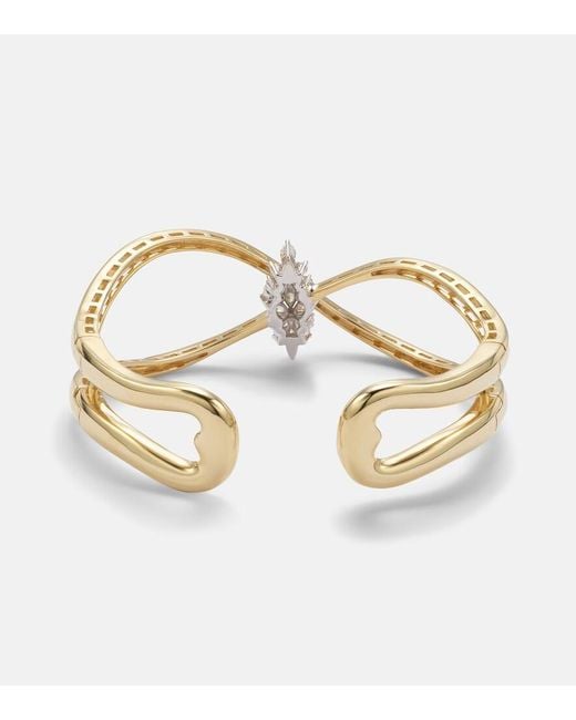 YEPREM Metallic Golden Strada 18Kt And Cuff Bracelet With Diamonds