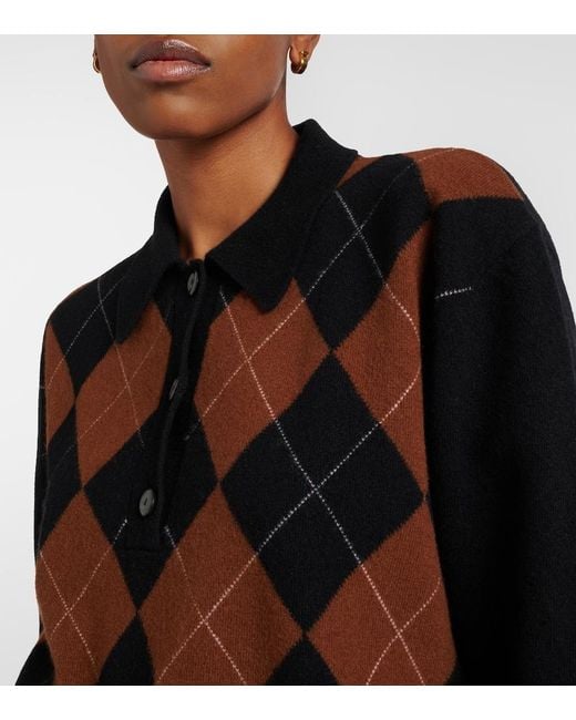 Rohe Black Argyle Wool Polo Sweater