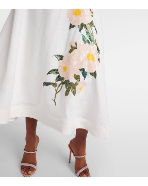 Zimmermann White Natura Embellished Linen Organza Midi Skirt