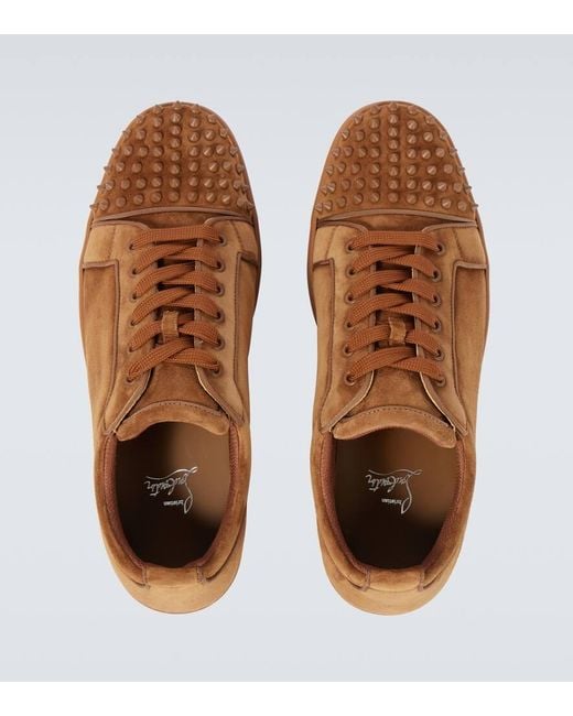 Christian Louboutin Sneakers Louis Junior Spikes Aus Veloursleder in Brown für Herren