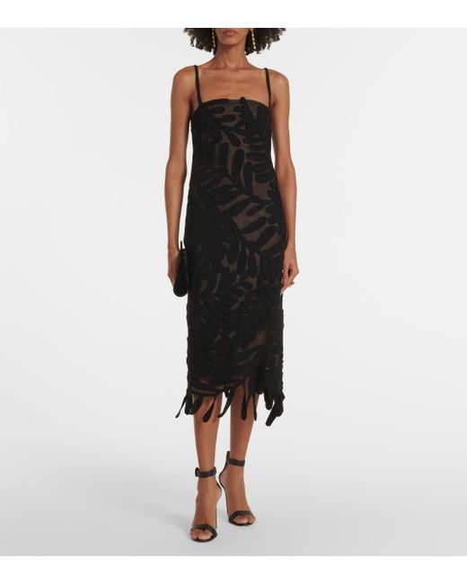 Oscar de la Renta Black Cotton Crochet Midi Dress